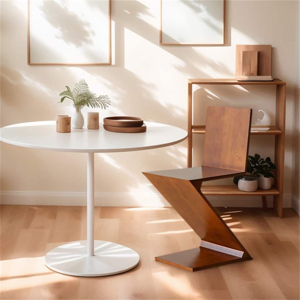 Z-shaped Solid Wood Backrest Dining Chair Creative Retro Single Seat Walnut