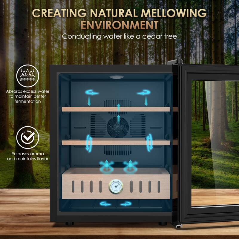 50L Thermostatic Electric Humidor, 300 Counts Large Cigar Humidor, Cooling and Heating Temperature Control