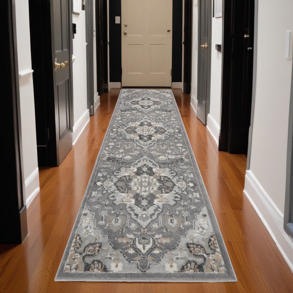 Power Loomed Abstract Floral Traditional Non Skid Low Pile Area Rug - 144' X '26' X '0.25