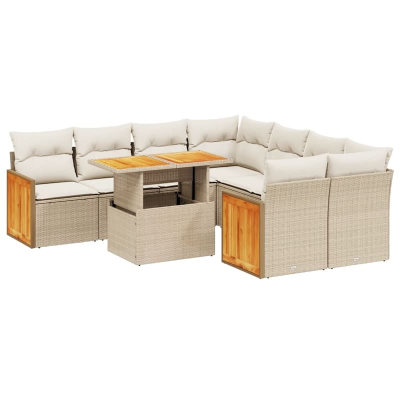 vidaXL Patio Sofa Set with Cushions Outdoor Furniture 9 Piece Poly Rattan