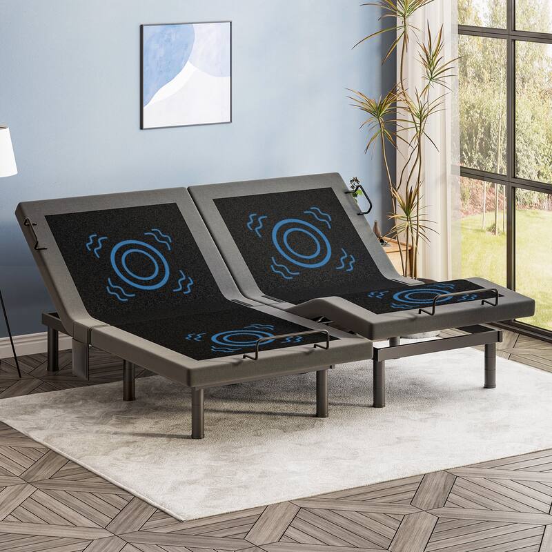 Twin Split King Size Adjustable Bed Base Frame with Massage