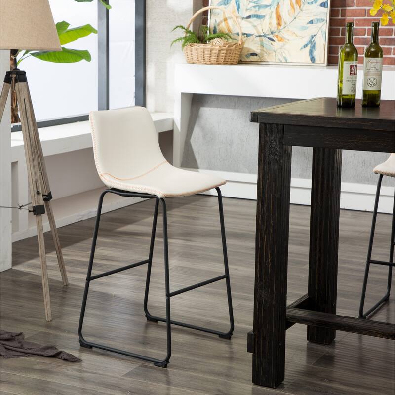 Mid-Century Modern PU Leather Barstools, Set of 2