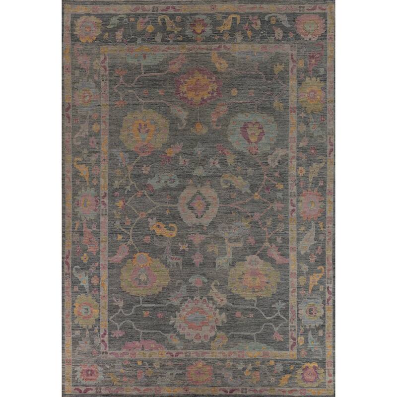All-Over Gray Oushak Vegetable Dye Large Area Rug Handmade Wool Carpet - 10'1"x 13'8"