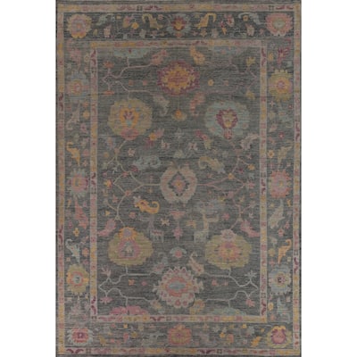 All-Over Gray Oushak Vegetable Dye Large Area Rug Handmade Wool Carpet - 10'1"x 13'8"