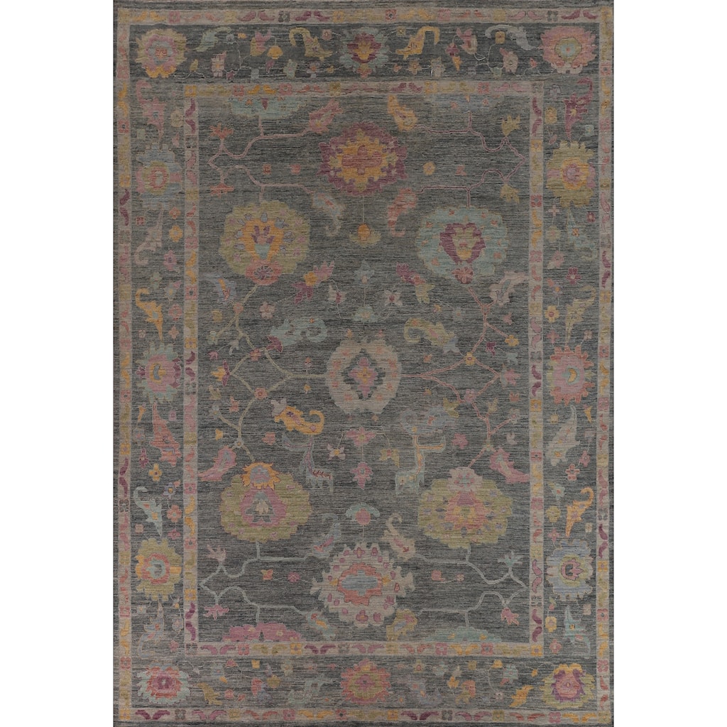 All-Over Gray Oushak Vegetable Dye Large Area Rug Handmade Wool Carpet - 10'1"x 13'8"