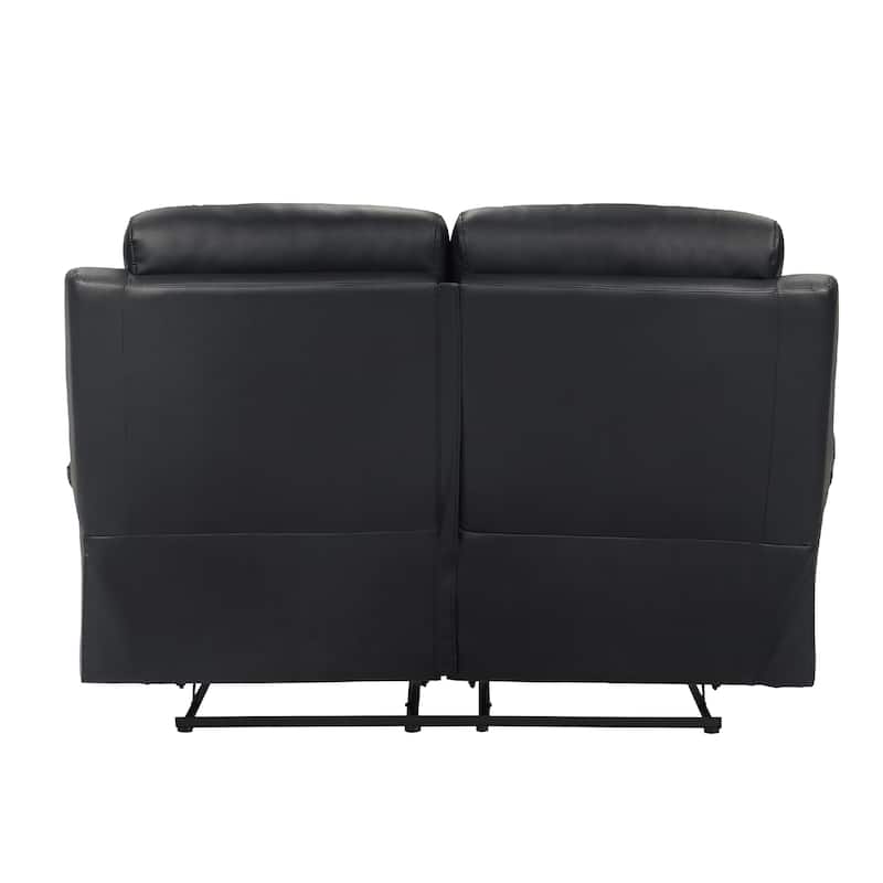 Hanna Manual Double Recliner Loveseat, Black Grain Leather, 64 Inch