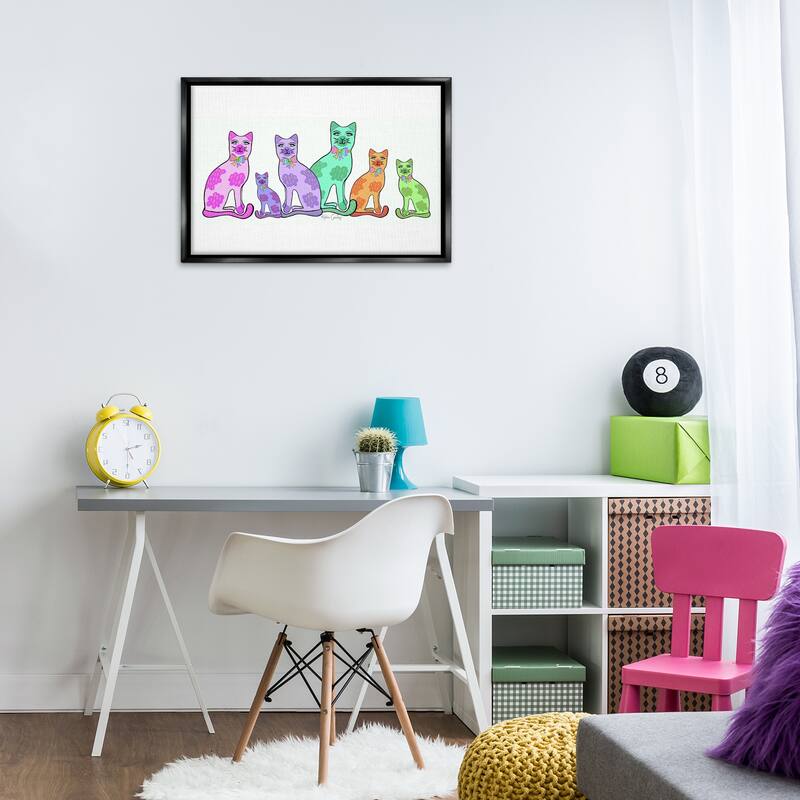 Stupell Funky Whimsical Cats Framed Floater Canvas Wall Art Design By Katie Conley