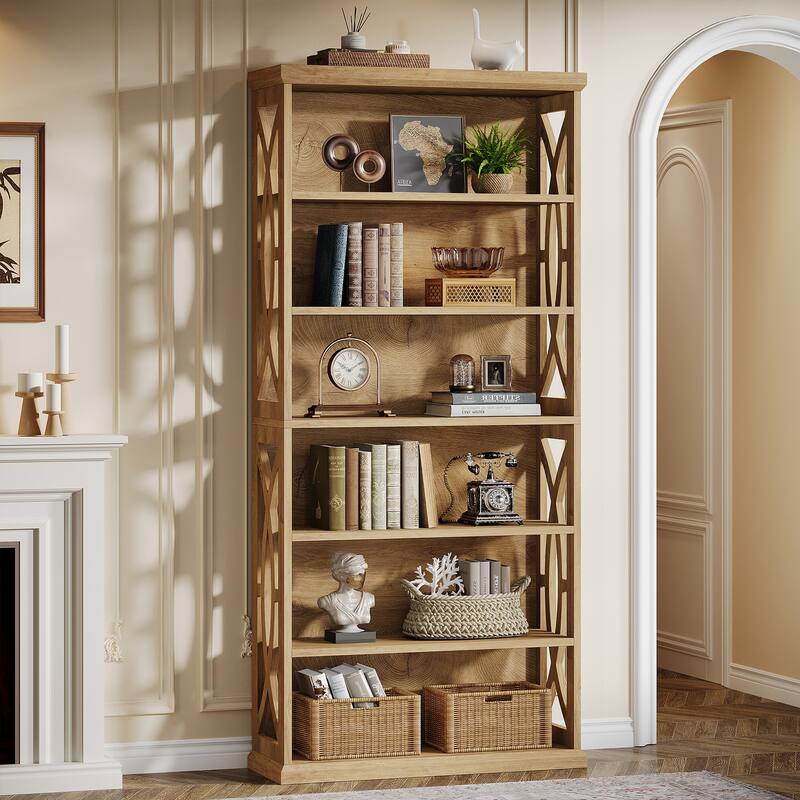 6-Tier Bookshelf, 71 Inches Tall Freestanding Bookcase - Natural