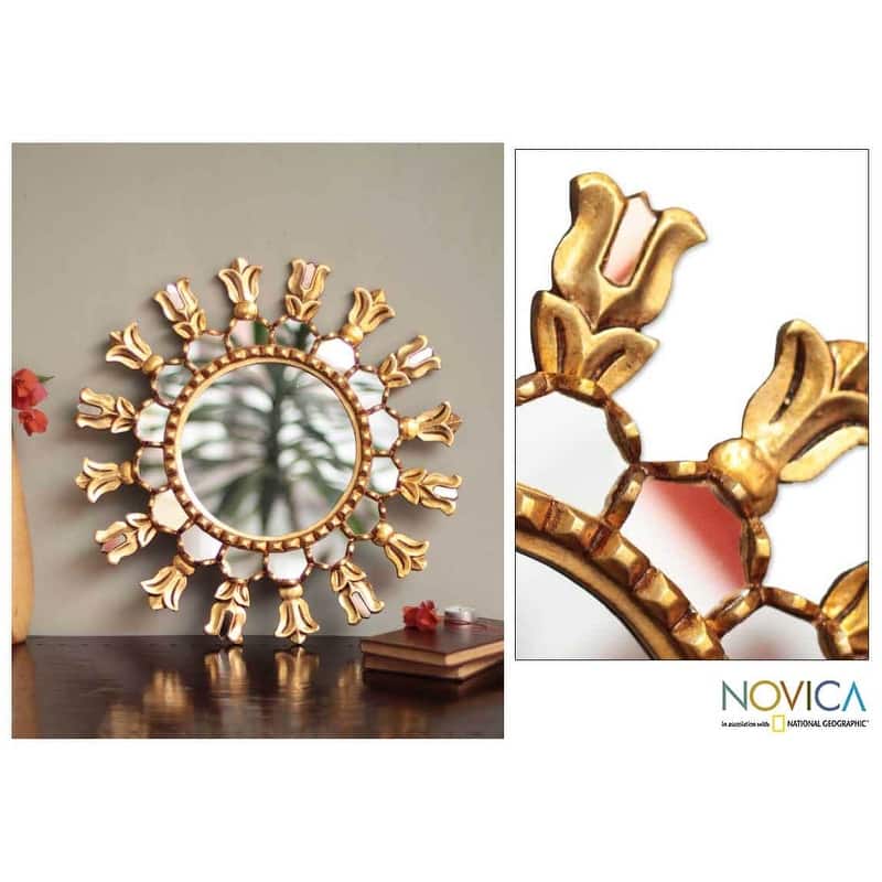 Handmade Wood Accent Decorative Gold Hall Bedroom Bathroom Wall Mirror (Peru)