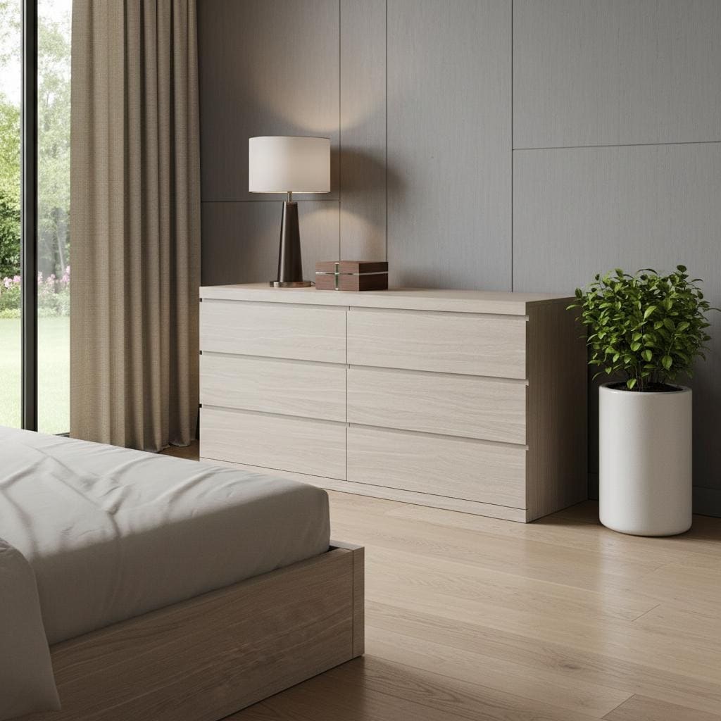 HomeRoots 63" Oak Wood Six Drawer Double Dresser