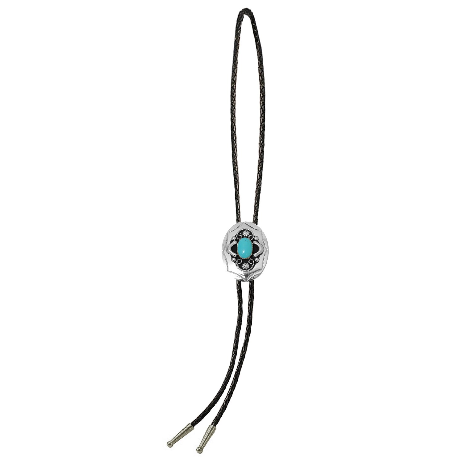 18 inch hang Mens Western Bolo Tie Turquoise Eagle with Black Leatherette
