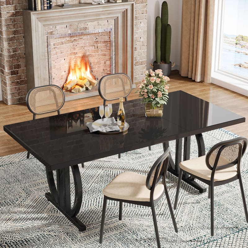 Dining Table for 4-6 People, 63-Inch Large Dining Room Table, High Glossy Finished