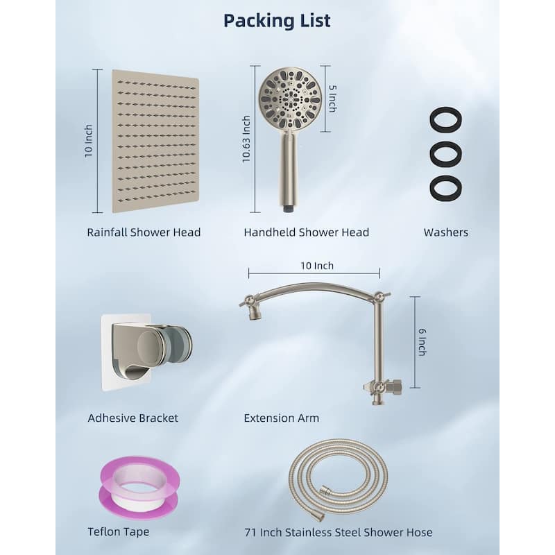 All Metal 10'' High Pressure Rainfall Shower Head With Handheld Spray