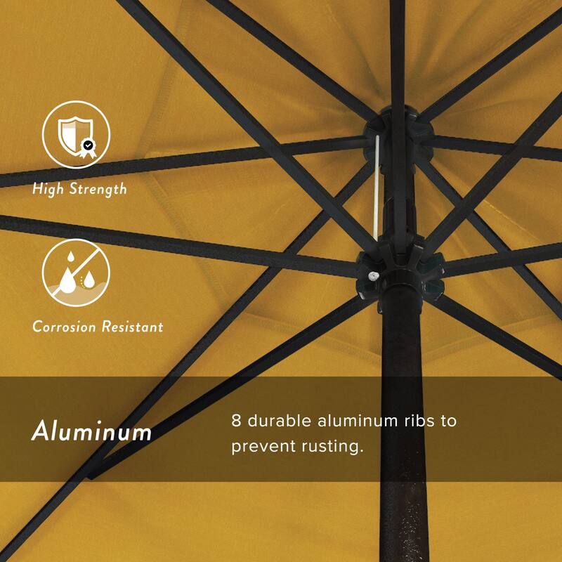 California Umbrella 7.5' Round Crank Lift Auto Tilt 8 Rib Aluminum Patio Umbrella, Bronze Finish, Olefin Royal Blue Fabric