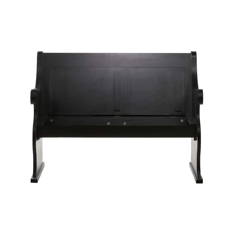 Black Wood Storage Bench with Scrolled Armrests