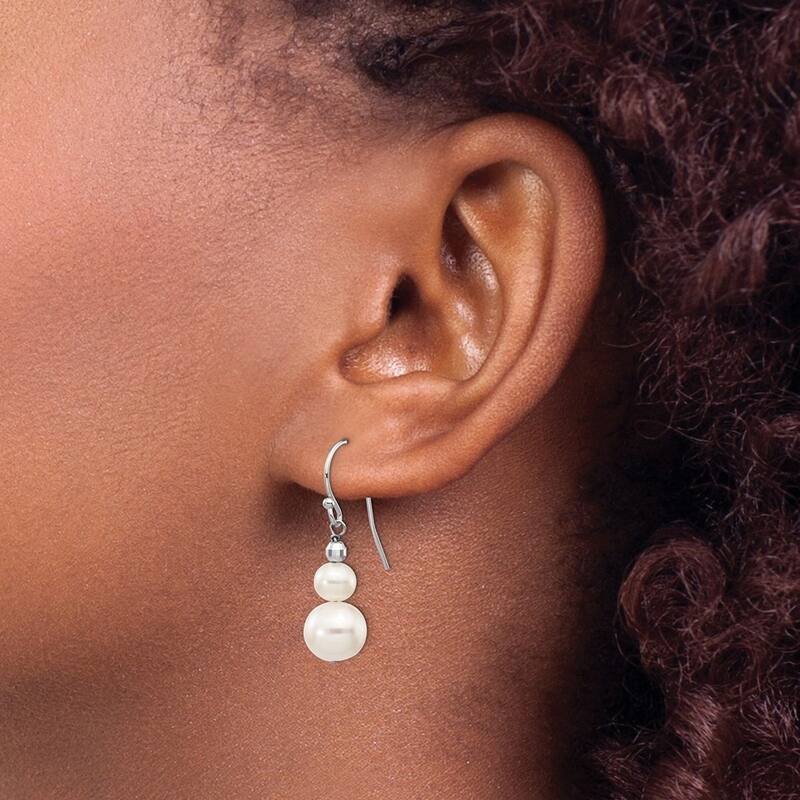 Curata 14k White Gold 9-9.5mm Freshwater Cultured Pearl Mirror Bead Earrings (29x10mm)