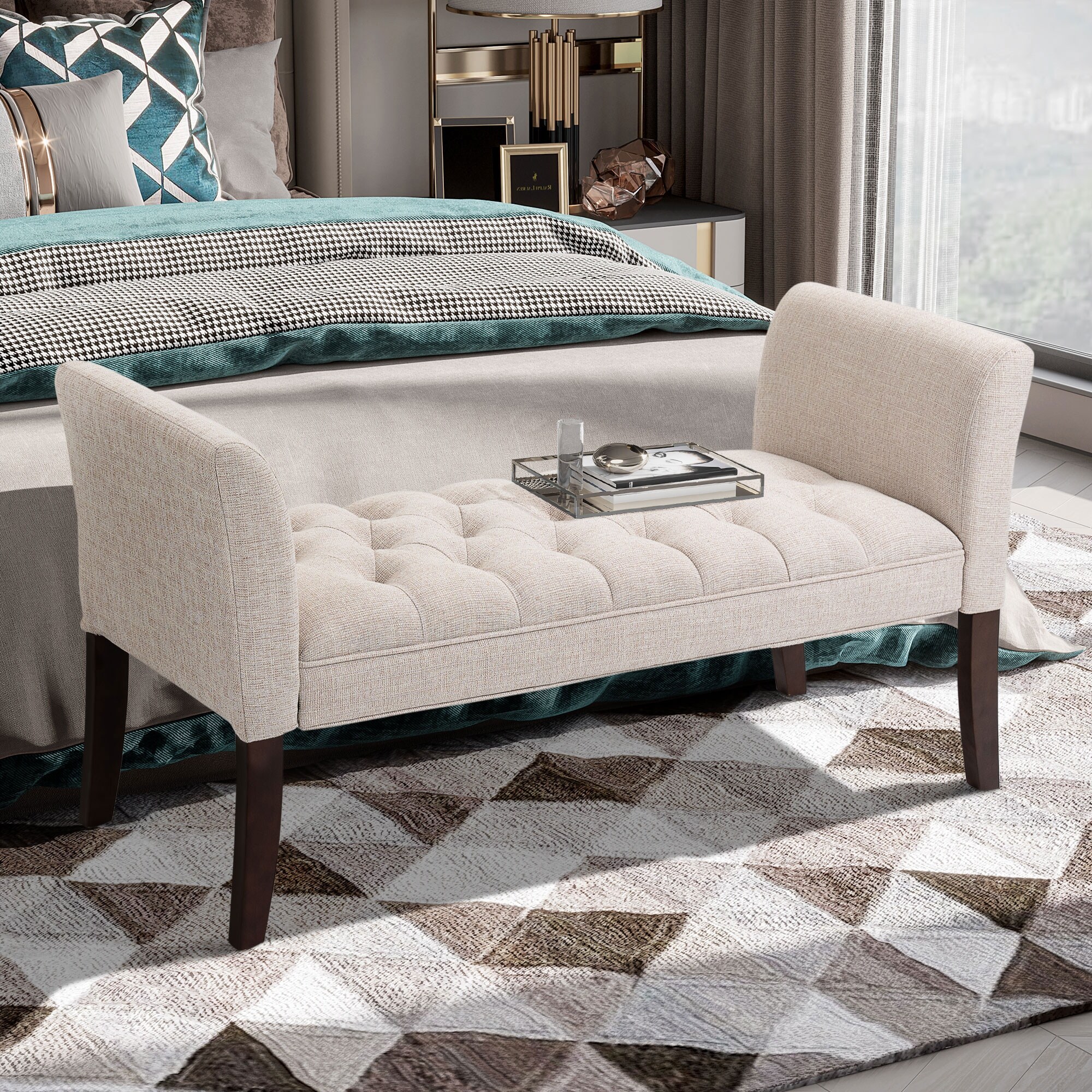 Beige end of bed bench sale