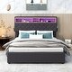 preview thumbnail 4 of 17, Multiple Storage,Full Size Upholstered Platform Bed with Storage Headboard, LED, USB Charging and 2 Drawers