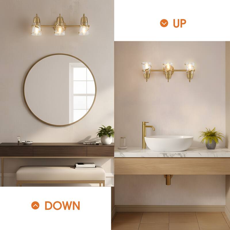 Parrot Uncle 24" Modern Gold 3-Light Seeded Glass Vanity Light Wall Sconce