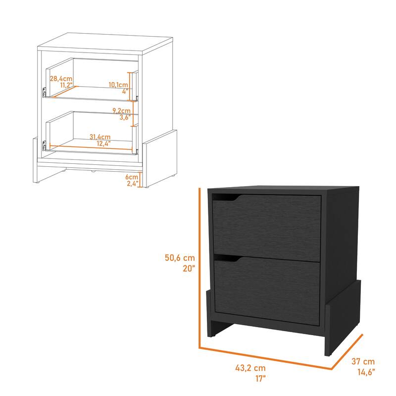 Ralston 2-Drawer Nightstand in Black，Suitable for bedrooms,living rooms,apartments