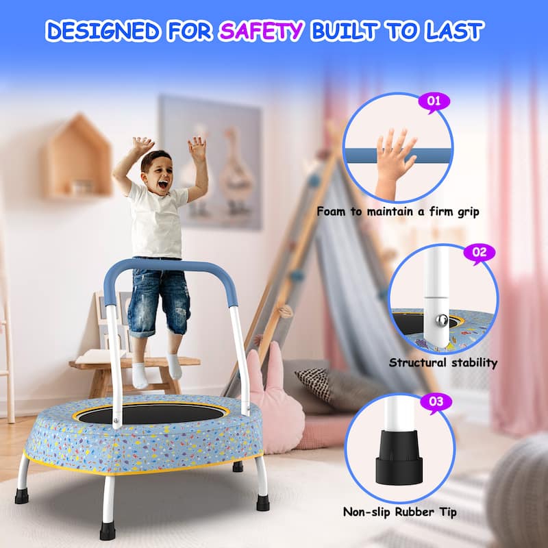 Toddler Trampoline for Kids 1 Year Plus with Handle, Baby Gifts, Indoor & Outdoor - 27.5"W
