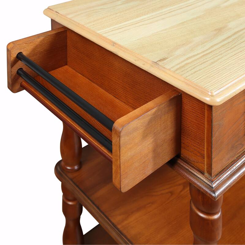 Rolling Kitchen Island Cart with Solid Oak Wood Top, Wine and Spice Rack