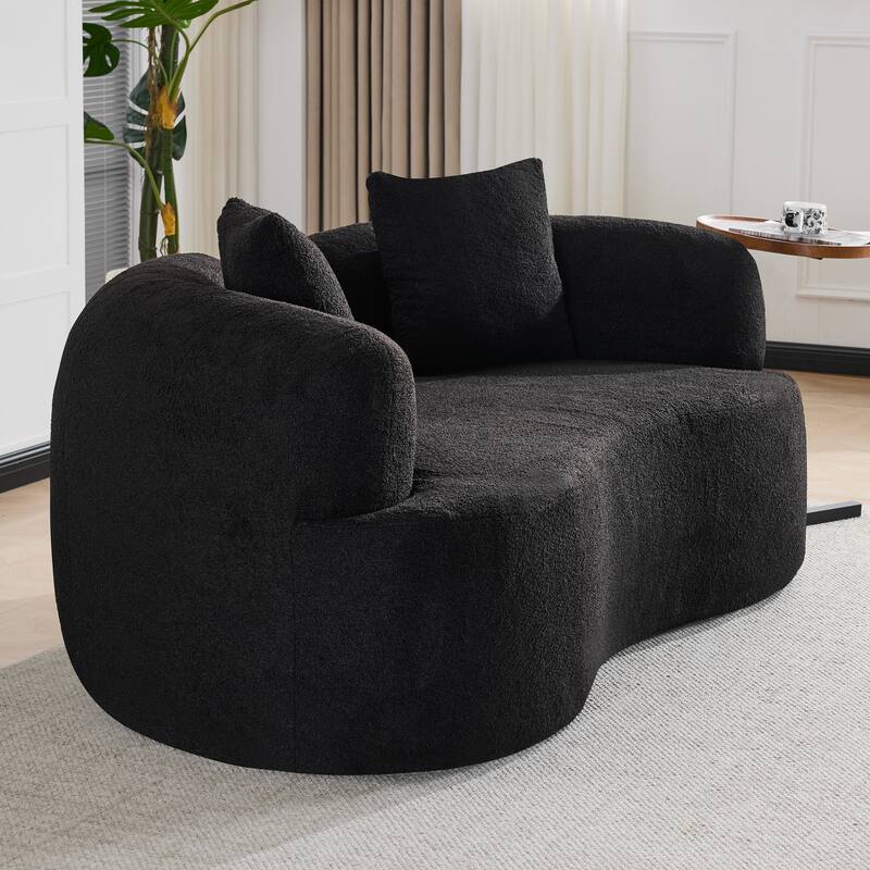 Curved Loveseat Sofa with 2 Pillows, Full Compression Sponge Boneless Floor Couch, Teddy Velvet Upholstered Cloud Couch