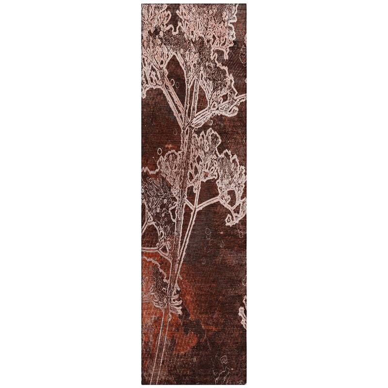 Machine Washable Indoor/ Outdoor Modern Floral Chantille Rug
