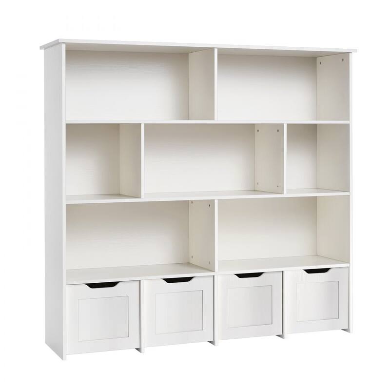 Brown Wooden Toy Storage Organizer with 11 Compartments and 4 Drawers - 49.41 x 12.99 x 46.46 in
