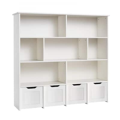 Brown Wooden Toy Storage Organizer with 11 Compartments and 4 Drawers - 49.41 x 12.99 x 46.46 in