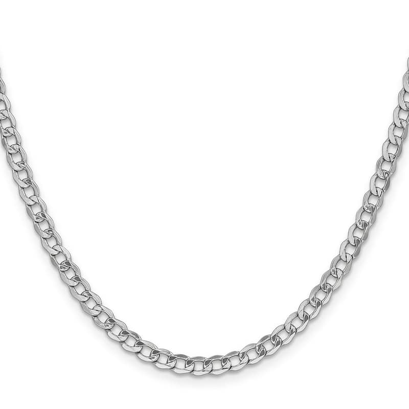 Curata 14k White Gold Hollow Polished Lobster Claw Closure 4.3mm Semi-solid Curb Link Chain Bracelet - 7 Inch