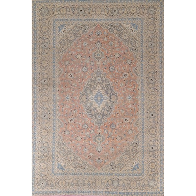 Traditional Pink Mashad Persian Vintage Area Rug Handmade Wool Carpet - 8'0"x 11'6"