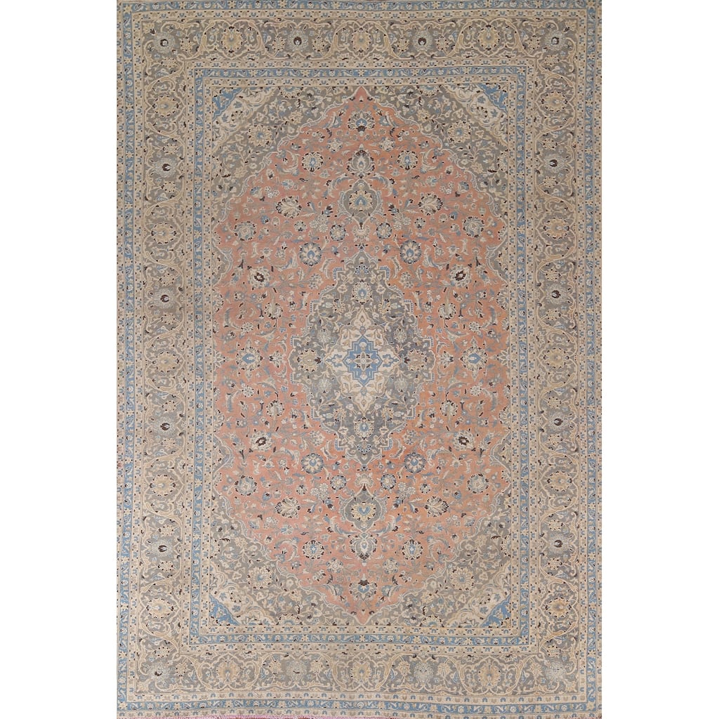 Traditional Pink Mashad Persian Vintage Area Rug Handmade Wool Carpet - 8'0"x 11'6"