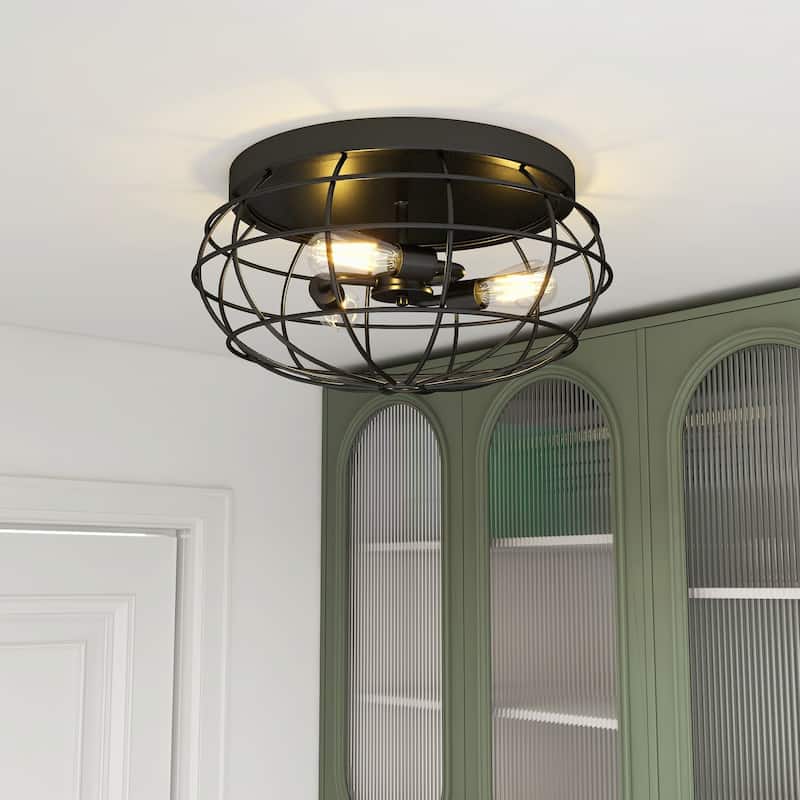 Industrial 3 Light Ceiling Flush Mount Light Brushed Bronze