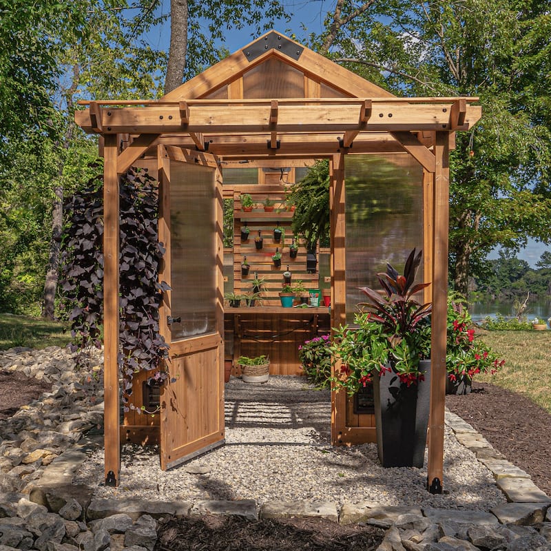 Backyard Discovery Bellerose 11'x7' Cedar Wood Greenhouse with Pergola - 14'8" x 7'4"