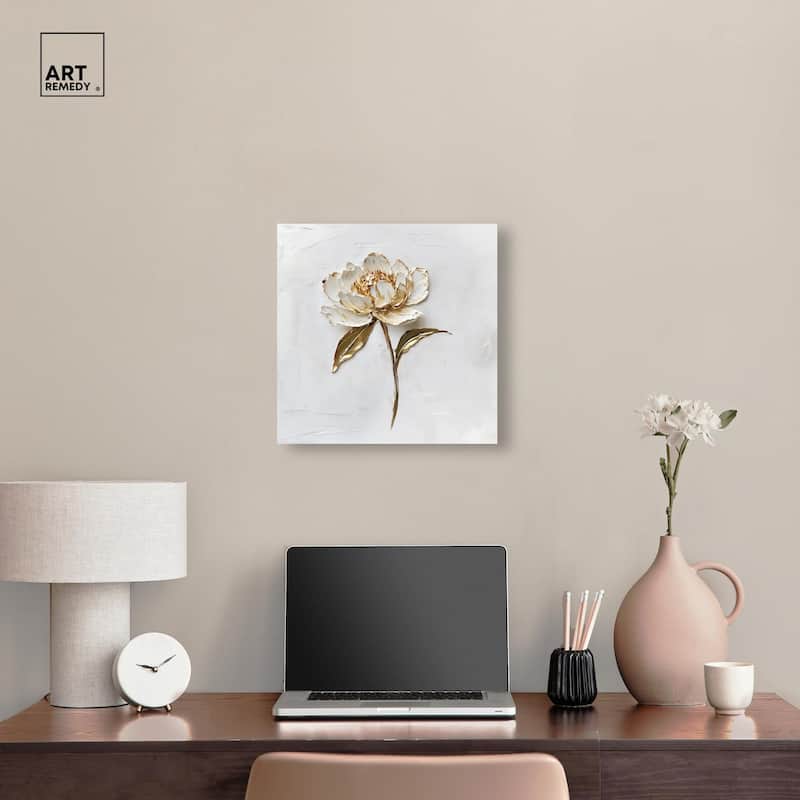Simple Golden Peonie Canvas by Art Remedy, Gallery Wrapped