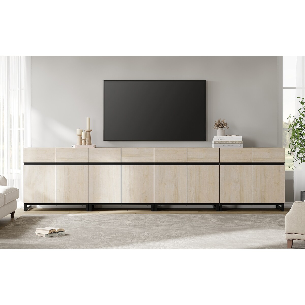 WAMPAT Modern TV Stand with Storage Cabinets for Living Room,Bedroom,Brown