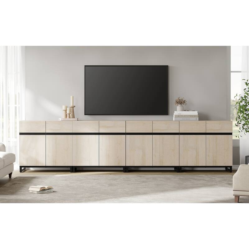 WAMPAT Modern TV Stand with Storage Cabinets for Living Room,Bedroom,Brown - 4PCS - Light Oak