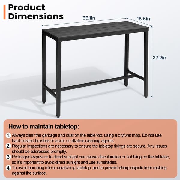 dimension image slide 6 of 14, Pellebant Patio Outdoor Bar Table Rectangle Pub Table Dining Table