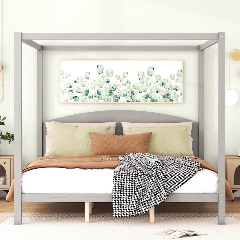 Pine Canopy Bed with Headboard & Support Legs