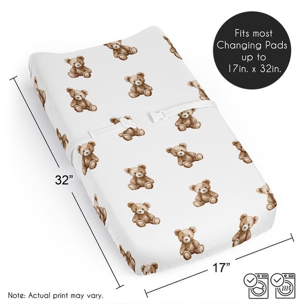 Sweet Jojo Designs Boho Teddy Bear Boy, Girl, Gender Neutral Changing Pad Cover Sheet - Brown, Watercolor, Wholesome Aesthetic