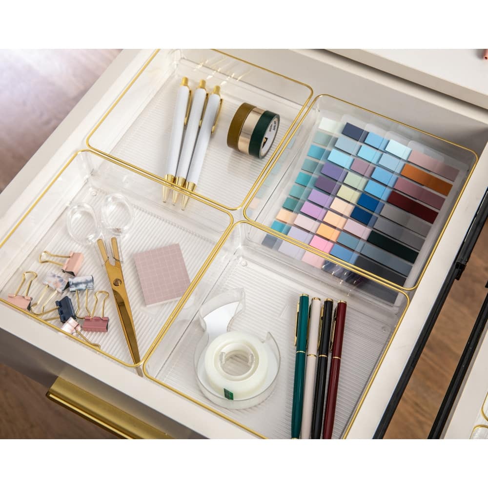 Martha Stewart Set of 4 Plastic Stacking Desk Drawer Organizers - 6 x 6