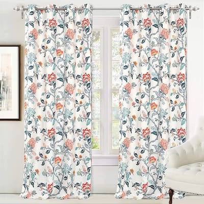 DriftAway Ada Floral Botanical Print Flower Leaf Lined Blackout Window Curtains