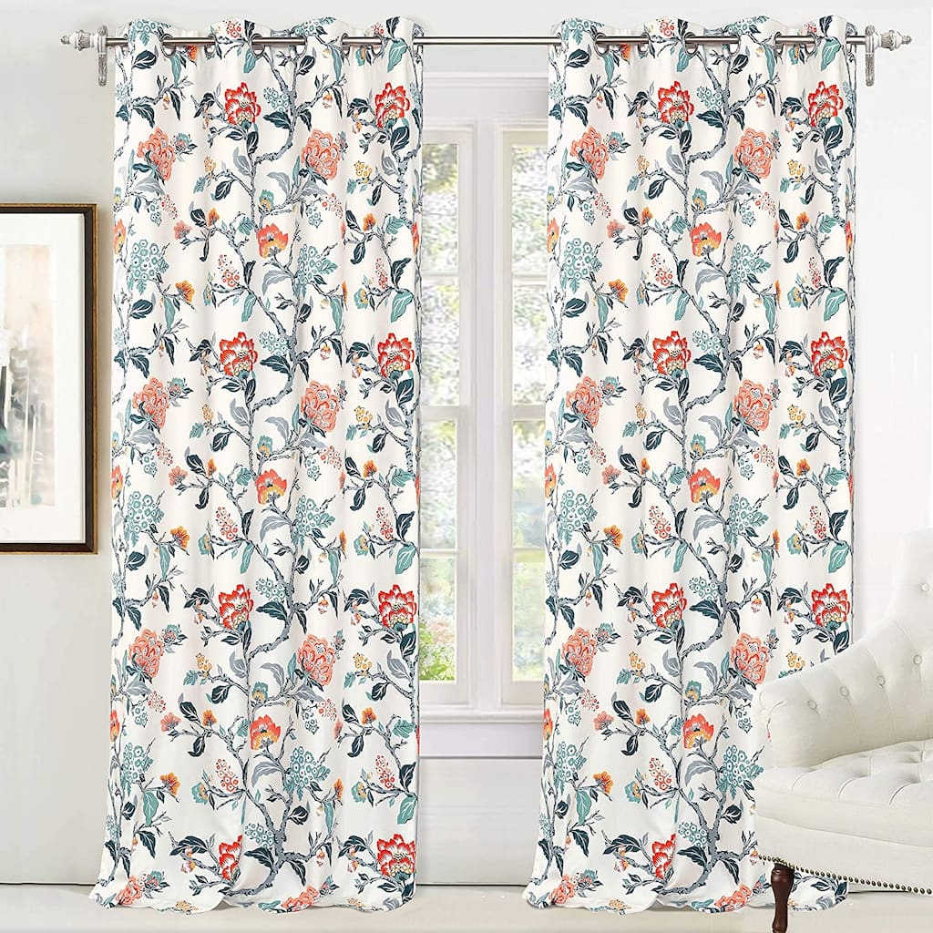 DriftAway Ada Floral Botanical Print Flower Leaf Lined Blackout Window Curtains