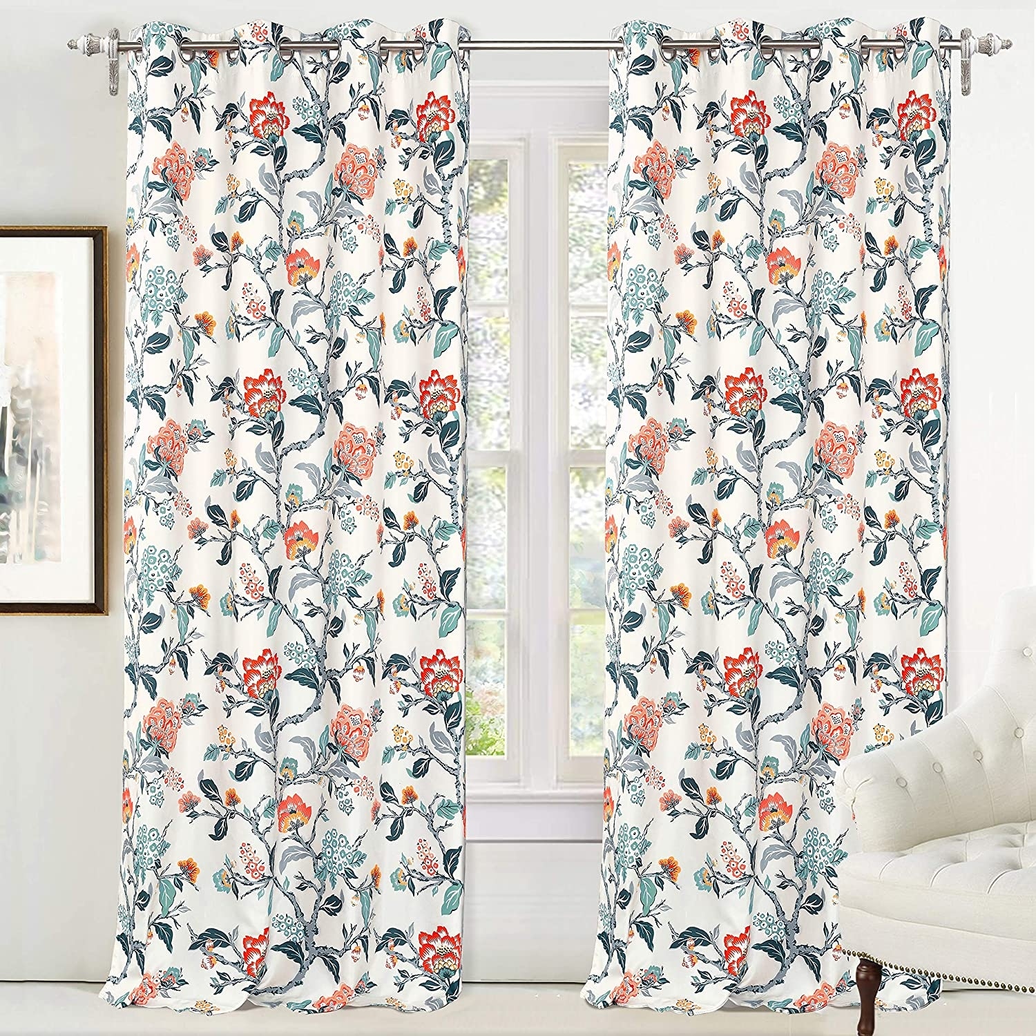 DriftAway Ada Floral Botanical Print Flower Leaf Lined Blackout Window Curtains