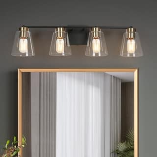 Marsie 4-Light Modern Transitional Black Gold Linear Bathroom Vanity Lights with Cylinder Clear Glass - L 29"* W 6"* H 7.5"