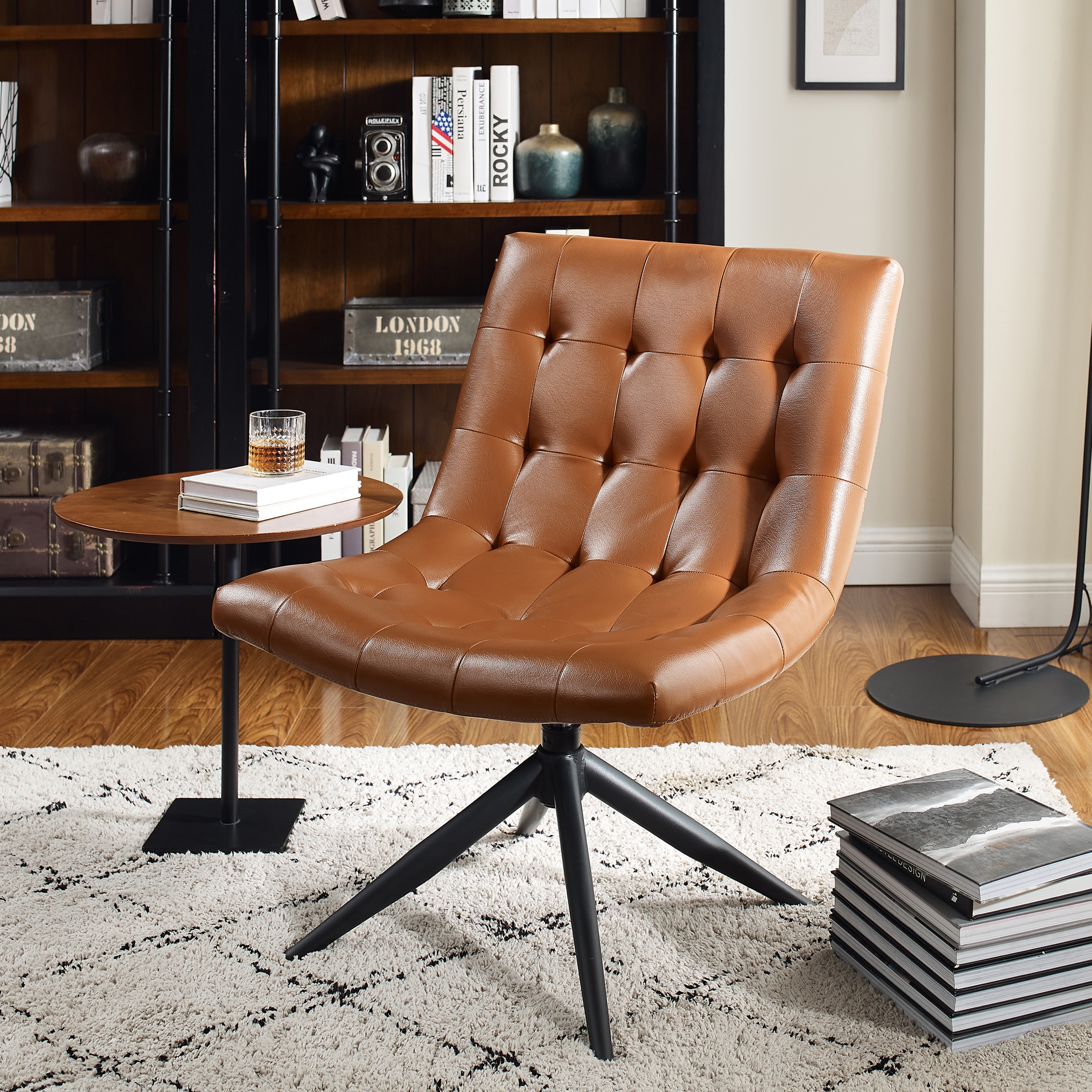 Art Leon Modern Home Office Swivel Arm Accent Chair with Wood Legs - On  Sale - Bed Bath & Beyond - 29824145