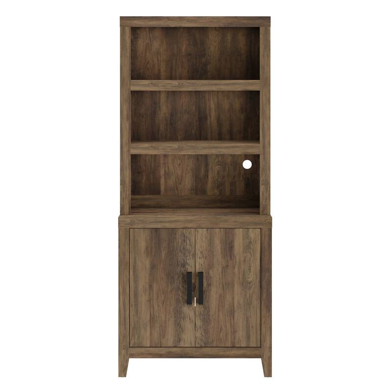 74" Tall Bookshelf with Door, Farmhouse Bookcase with Adjustable Shelf and Storage Cabinet for Living Room, Office