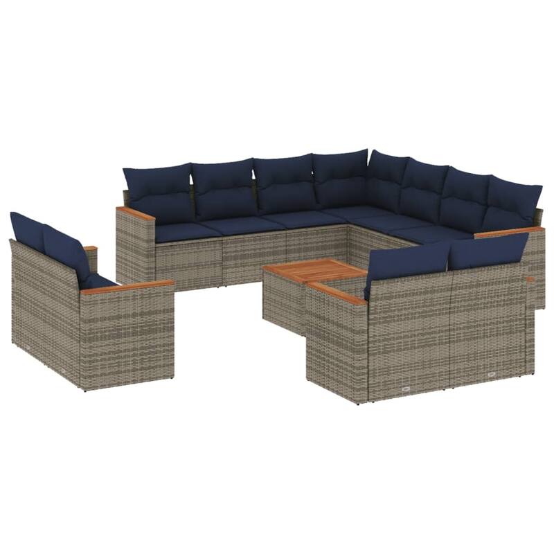 vidaXL 11/12 Piece Patio Sofa Set with Cushions Black/Gray Poly Rattan - 24.4 x 24.4 x 27.2
