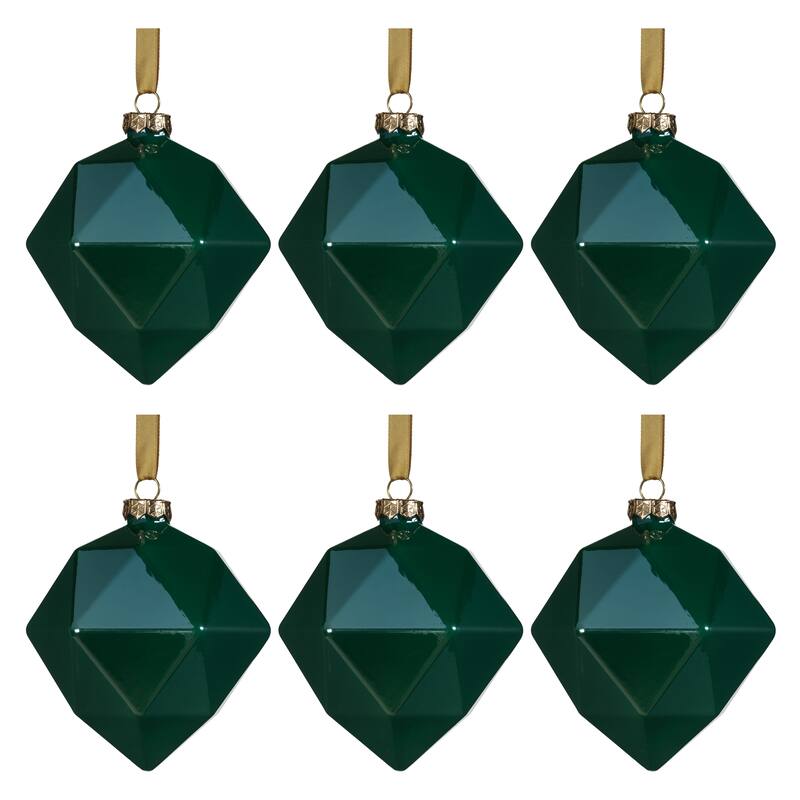 6-Piece Set Green Luster Faceted Glass Hanging Ornaments, Octagon
